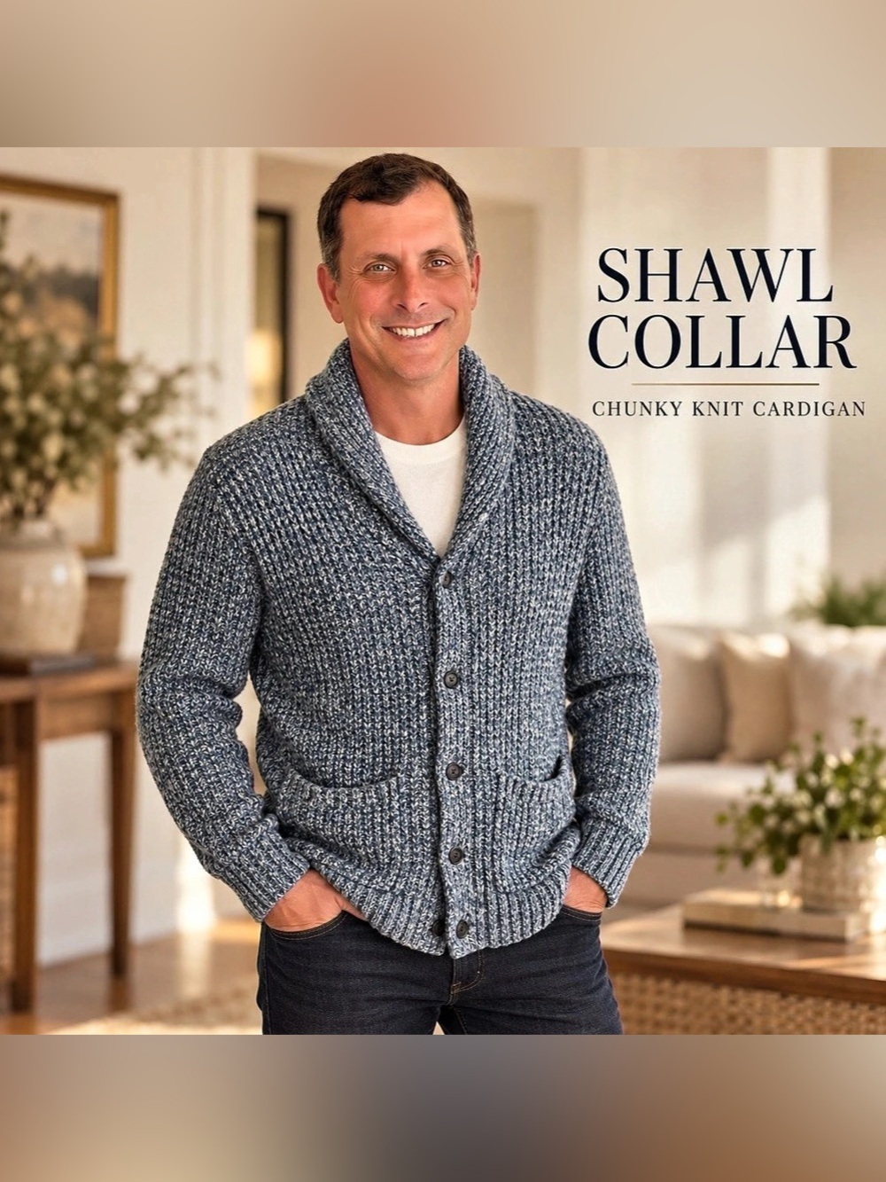 Goodfellow & Co Shawl Collar Chunky Knit Cardigan Blue & Gray Size Small NWT